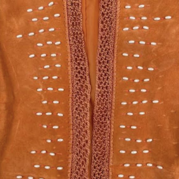 Orange Suede Leather Beaded Embroidered Jacket, S - Picture 6 of 8